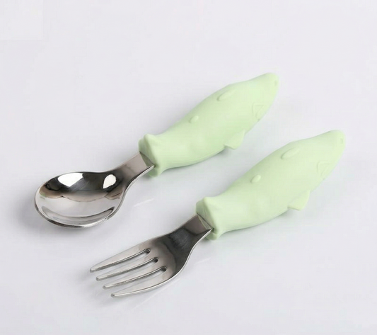 Liore Little Shark Spoon & Fork - Green